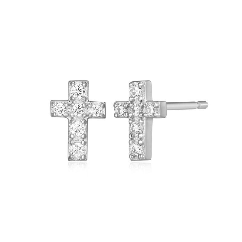 Lab Grown Diamond Cross Stud Earrings in Sterling Silver image number null